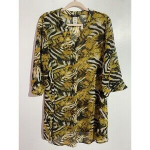 Cocomo Popover Top 1X Sheer Animal Print Artsy Old Money Office Vacation Zebra‎